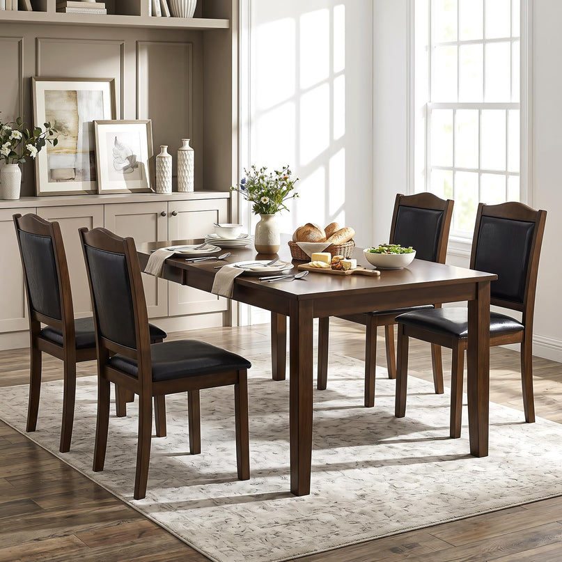 Giantex Wooden Dining Chairs Set of 2/4 | Faux Leather Padded Seat & Back