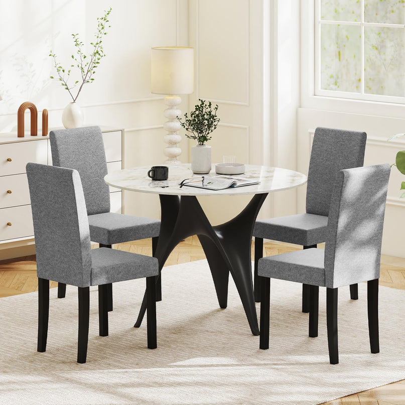 Giantex Upholstered Dining Chair Set of 2/4 with Rubber Wood Legs