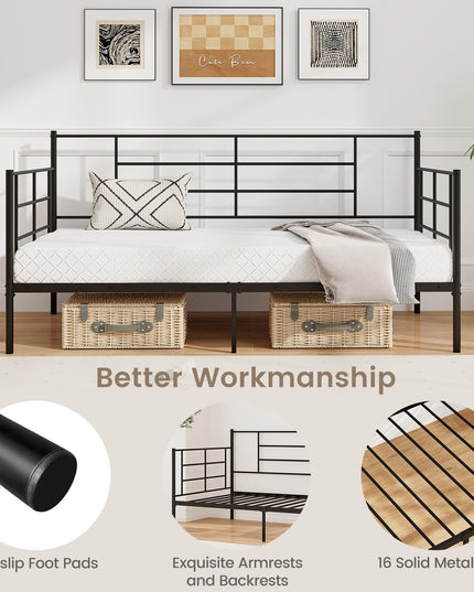 Giantex Metal Twin Daybed, Twin Size Platform Bed with High Headboard & Extra Support Leg