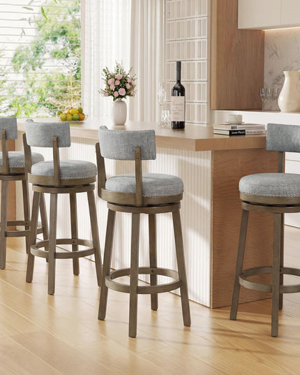 Giantex 31.5" Swivel Bar Height Stools with Linen Fabric Upholstered Seat & Back (2/4)
