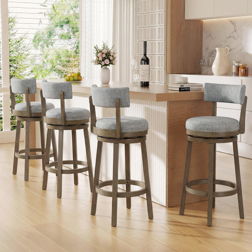 Tabourets de bar pivotants Giantex de 80 cm de haut avec assise et dossier rembourrés en tissu de lin (2/4)