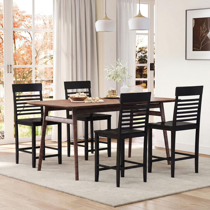 Giantex Lot de 2/4 chaises de salle à manger avec repose-pieds et cadre en bois massif