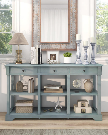 Giantex Console Table with Storage, 58” Long Sofa Table with 3 Drawers & Open Shelves