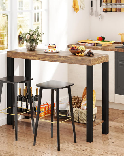 Giantex 48-Inch Bar Table, Narrow Pub Table with Counter Height, Open Shelves, Solid Wood Frame