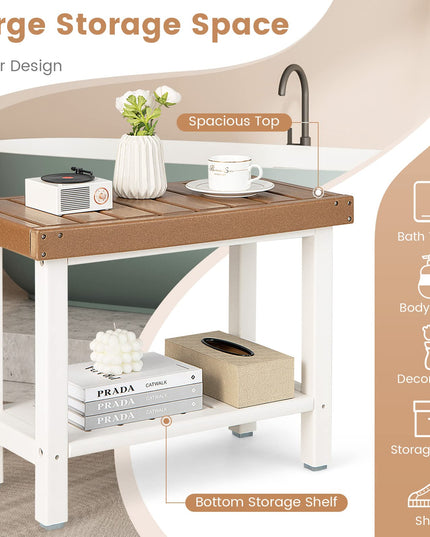 Giantex Shower Bench Stool Waterproof - HDPE Shower Seat with Storage Shelf for Shaving Legs