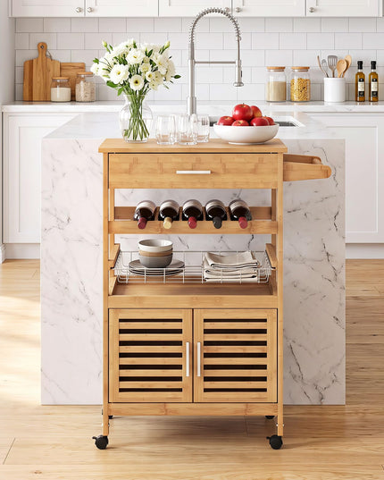 GIANTEX 27" Bamboo Kitchen Island Cart with Storage