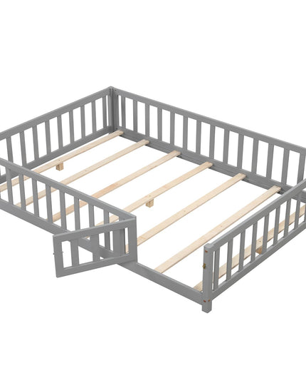 Giantex Full Size Floor Bed for Kids, Montessori Floor Bed with Wood Slats & Safety Guardrails