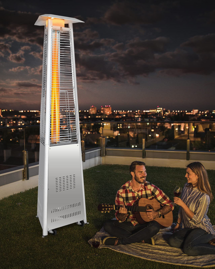 Outdoor Heater with Tip-Over & Flameout Protection for Backyard, Garden (Silver)