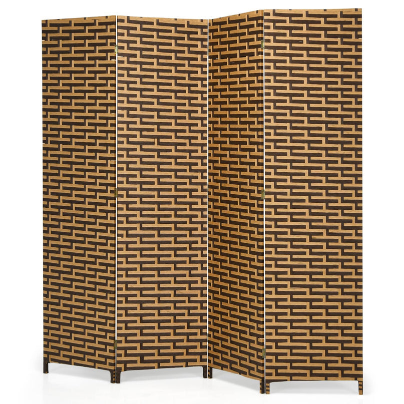 Giantex 6 Ft 4 Panel Handmade Rattan Room Divider Wood Folding Screen