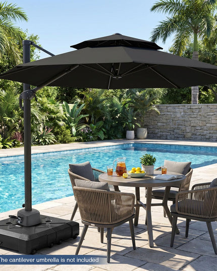 Giantex Rolling Cantilever Umbrella Base | 348 lbs Fillable Offset Patio Umbrella Holder