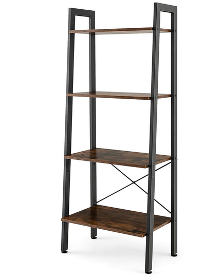 Giantex Industrial 4-Tier Bookshelf, Ladder Bookshelf with Metal Frame, Anti-Tipping Kits