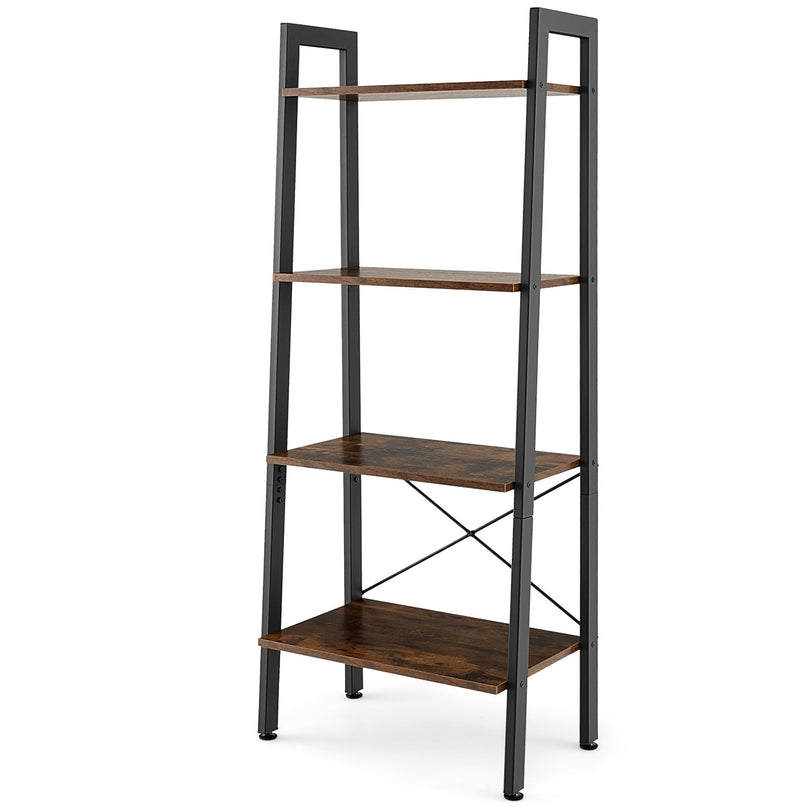 Giantex Industrial 4-Tier Bookshelf, Ladder Bookshelf with Metal Frame, Anti-Tipping Kits
