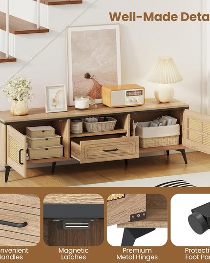 Meuble TV Giantex pour téléviseurs 60/65 pouces | Meuble de divertissement bohème avec placards de rangement