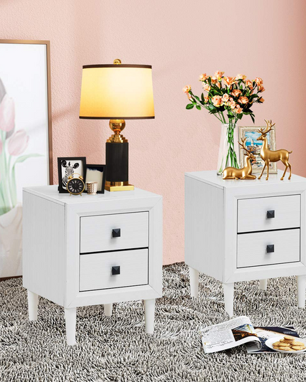 Nightstand Wooden W/Two Storage Drawers and Handles
