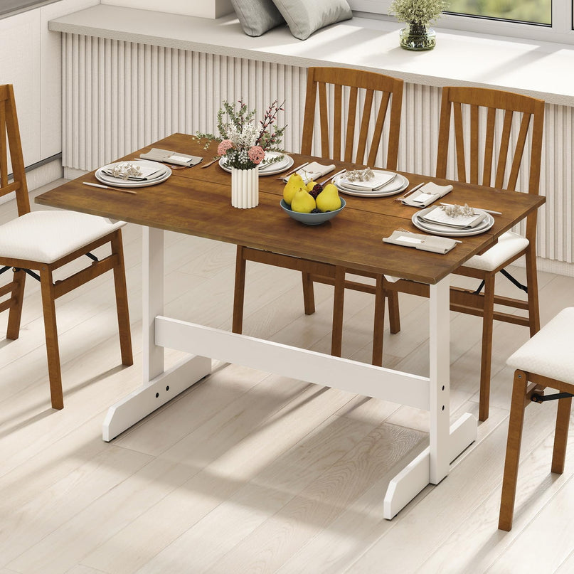 Table à manger Giantex 55 pouces avec pieds en bois d'hévéa en forme de H