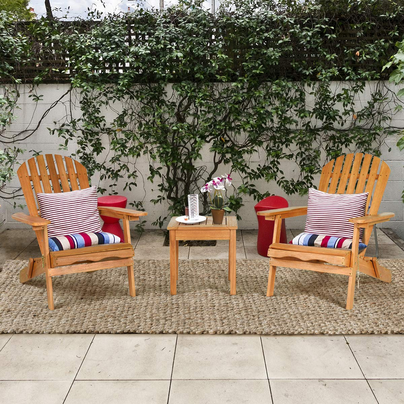 Giantex Adirondack Chair Set 3-Piece Foldable Wooden Chairs Set