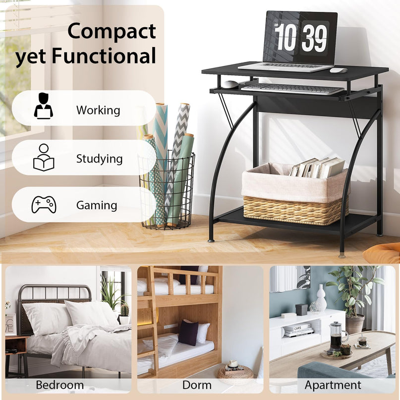 Giantex Computer Desk for Small Spaces, 27.5" Laptop Table with Pull-Out Keyboard Tray & Bottom Storage Shelf