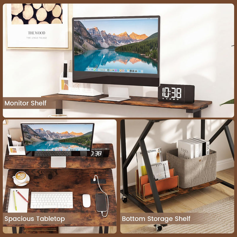 Giantex Rolling Small Desk with Storage Compact Computer Desk