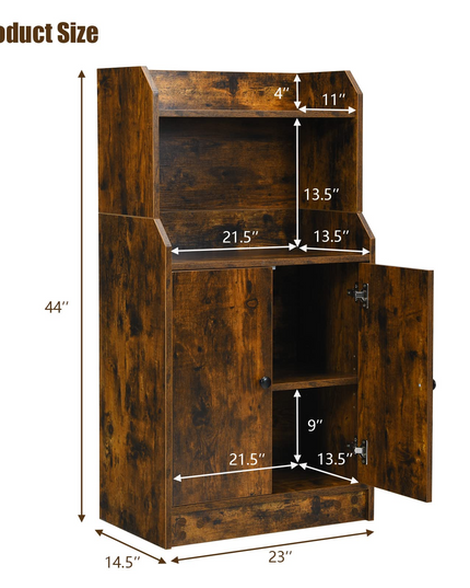 Rustic Brown 2 Doors Bookcase with Adjustable Shelf