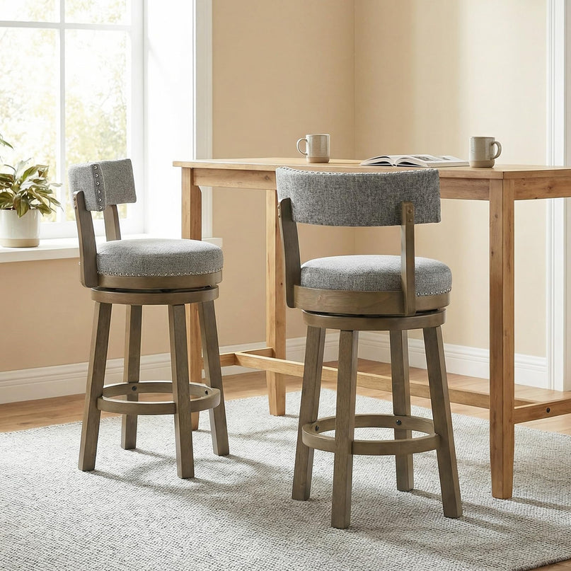 Tabouret de bar Giantex 68,5 cm, hauteur comptoir, avec assise et dossier rembourrés en tissu de lin