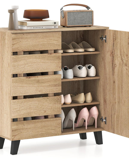 Meuble à chaussures de ferme Giantex à 4 niveaux avec 2 portes à lattes et étagères amovibles
