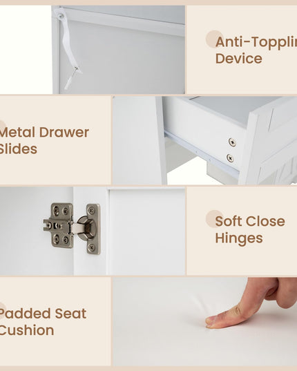 CHARMAID Vanity Desk with Mirror and Lights, Jewelry Storage Cabinet, Farmhouse White Makeup Vanity Desk with Charging Station