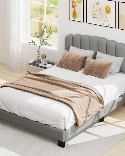 Giantex Queen Bed Frame with Adjustable Scalloped Tufted Headboard