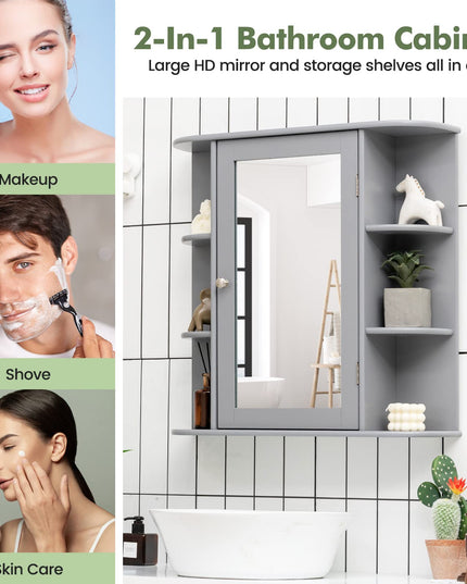 Giantex Mirrored Bathroom Medicine Cabinet - Wall Mounted Bathroom Hanging Cabinet with Single Door