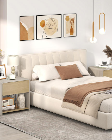 Giantex Modern Nightstand with Drawer Set of 1/2 Storage Open Shelf