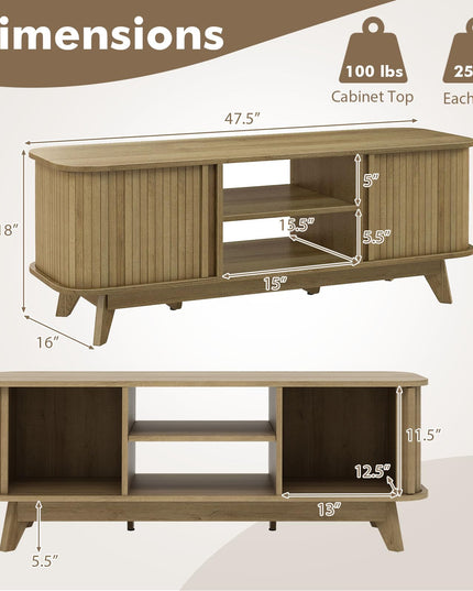 Giantex TV Stand for 55-Inch TV, Entertainment Center with Dual Sliding Doors, Enclosed Cabinets, Adjustable Shelf