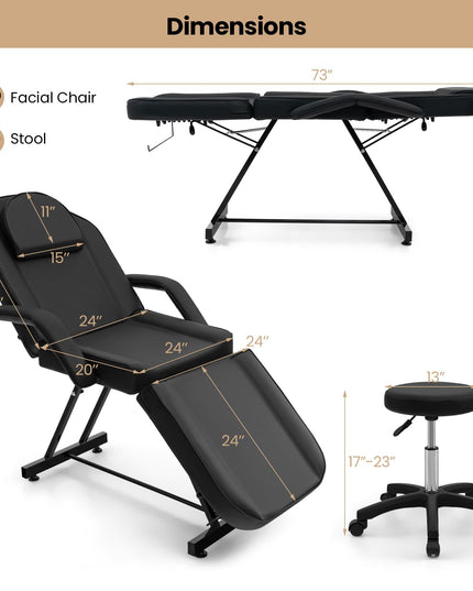 Giantex 73" Facial Chair with Hydraulic Stool, Tattoo Chair with with Adjustable Backrest & Legrest