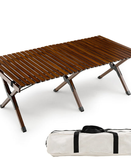 Giantex Folding Picnic Table, Wooden Roll-up Bamboo Tabletop, Portable Camping Table