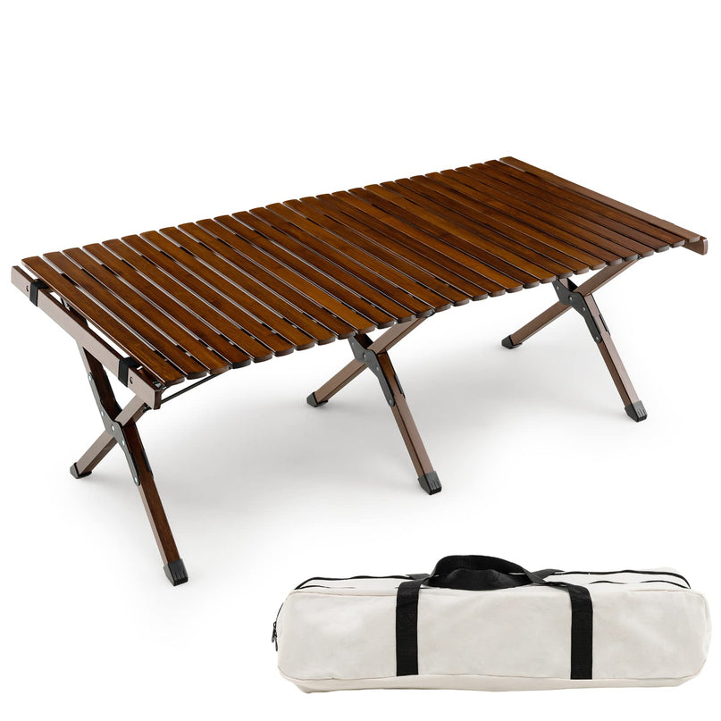 Giantex Folding Picnic Table, Wooden Roll-up Bamboo Tabletop, Portable Camping Table