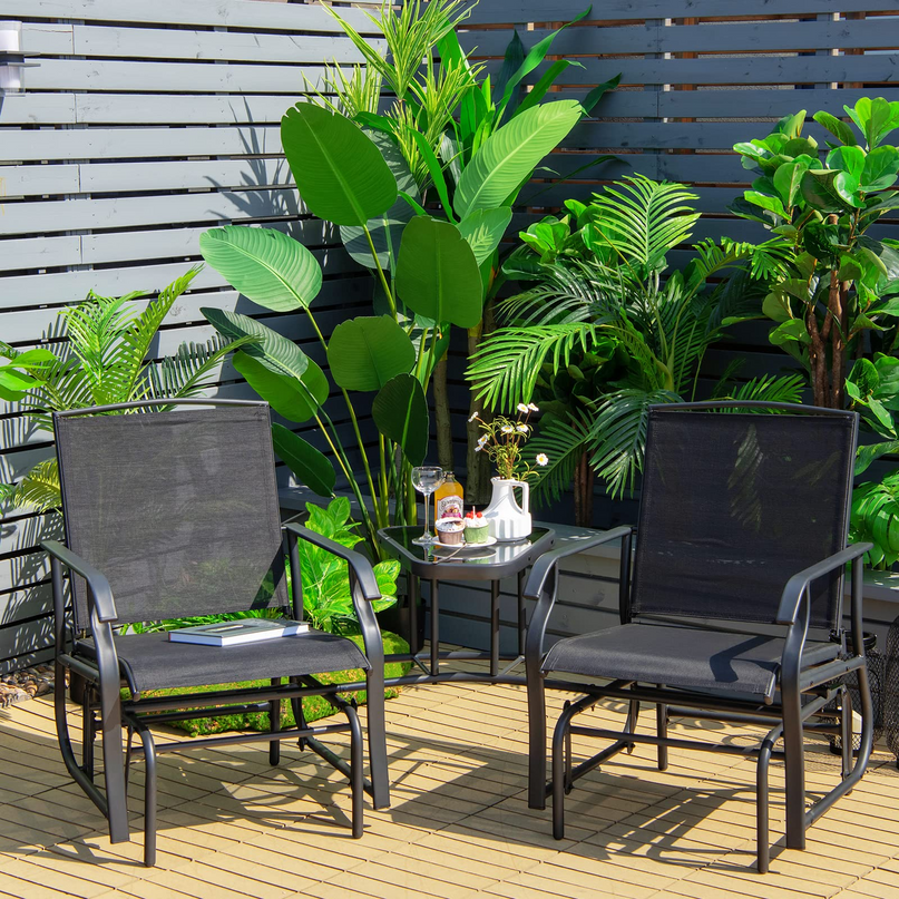 Chaises planeur d'extérieur Giantex avec table et trou pour parasol