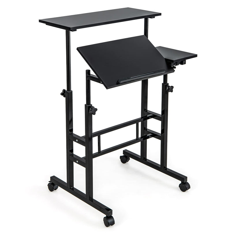 Giantex Mobile Stand up Desk Adjustable, Rolling Standing Laptop Cart, 27.5"D x 22"W x 49.5"H