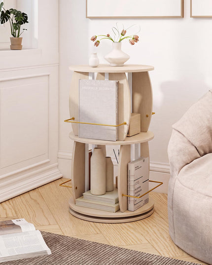GIANTEX 2-Tier 360° Rotating Round Bookshelf Tower