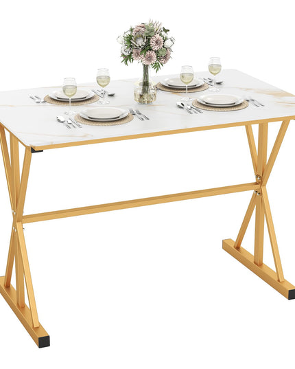 Giantex 44" Sintered Stone Dining Table with X-Shaped Gold Metal Frame