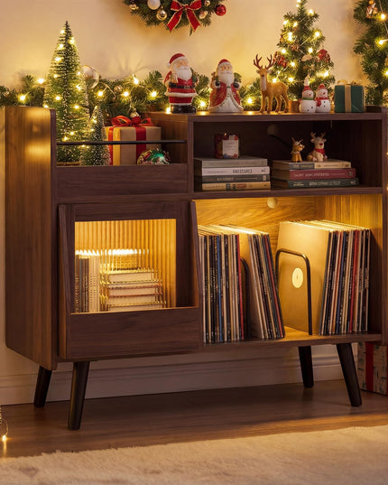 Grand meuble pour tourne-disque Giantex avec lumière LED