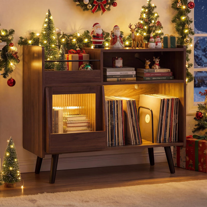Grand meuble pour tourne-disque Giantex avec lumière LED