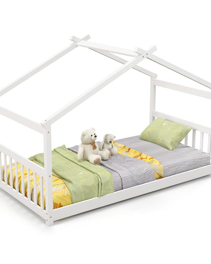Giantex House Bed Twin, Solid Wood Kids House Bed with Roof