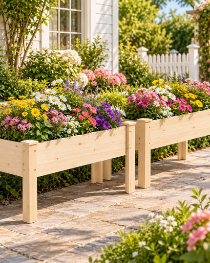 Jardinière en bois sur pieds, 120,65 cm L x 43,18 cm l x 50,8 cm H