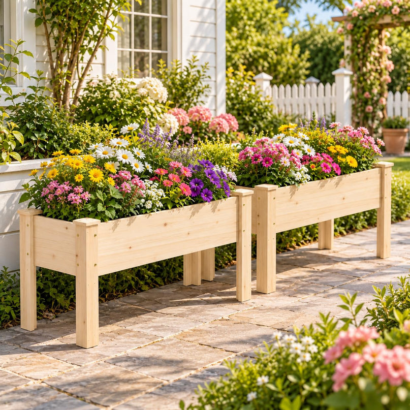 Jardinière en bois sur pieds, 120,65 cm L x 43,18 cm l x 50,8 cm H