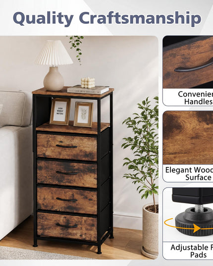 GIANTEX Modern 34" Bedside Table with 4 Fabric Drawers (1/2)