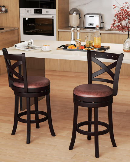 Giantex 26" Swivel Bar Stools with Backs & Upholstered Faux Leather Seat