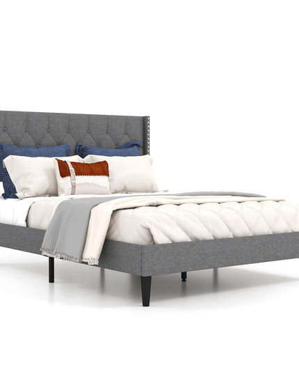 Giantex Full Size Linen Fabric Upholstered Platform Bed Frame