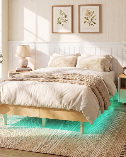 GIANTEX Wood Floating Bed Frame Twin/Full/Queen Size with Smart LED Light