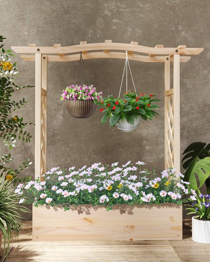 Giantex Raised Garden Bed with Sided Trellis & Hanging Roof, Wood Planter Box, 44”x14”x45” (L x W x H)