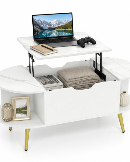 GIANTEX 39.5" Faux Marble Lift Top Coffee Table with Storage