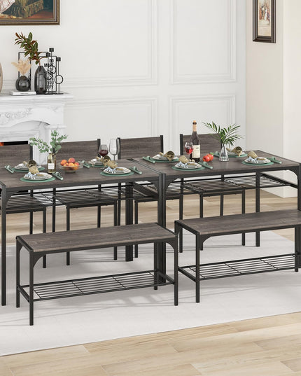 Giantex Dining Table Set for 4, Kitchen Table with Chairs & Bench, Storage Racks