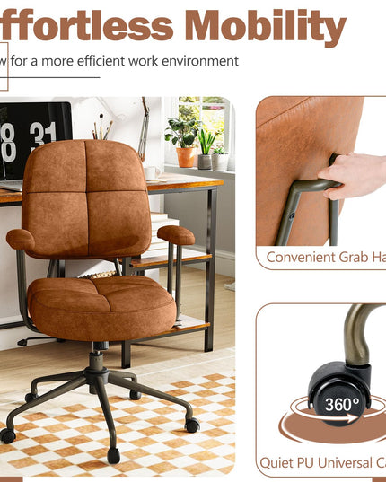 Giantex Mid Century Modren Office Chair, Fuax Leather Desk Chair w/Armrest & Mid Back